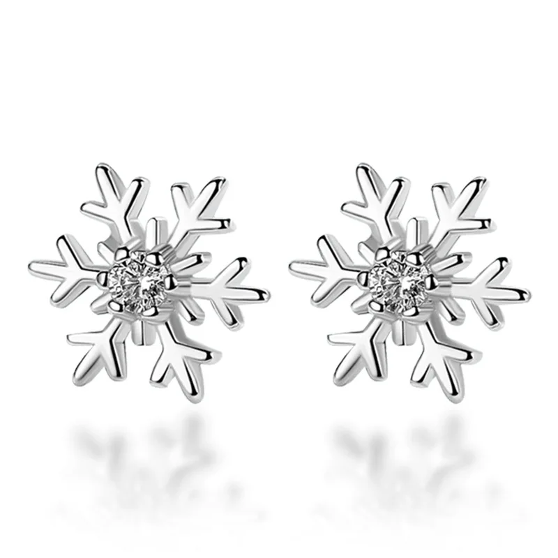 Классические женские серьги-гвоздики с фианитами и кристаллами в виде снежинок; милые маленькие рождественские серьги серебряного цвета; модные ювелирные изделия; brinco feminino