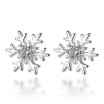 

Classic CZ Crystal Snowflake Stud Earrings for Women Silver Color Cute Small Christmas Earrings Fashion Jewelry brinco feminino