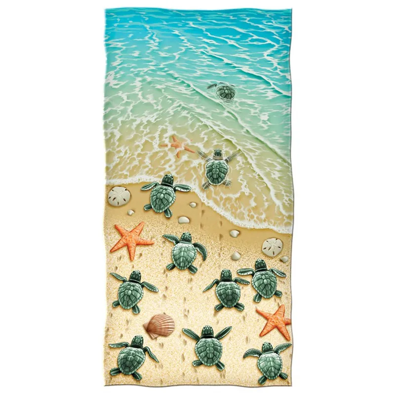 

New Turtles on The Beach Travel Towel Turtle Starfish Seaside Towel for Bath Microfiber Bathroom Camp Accessories for Kids Gift