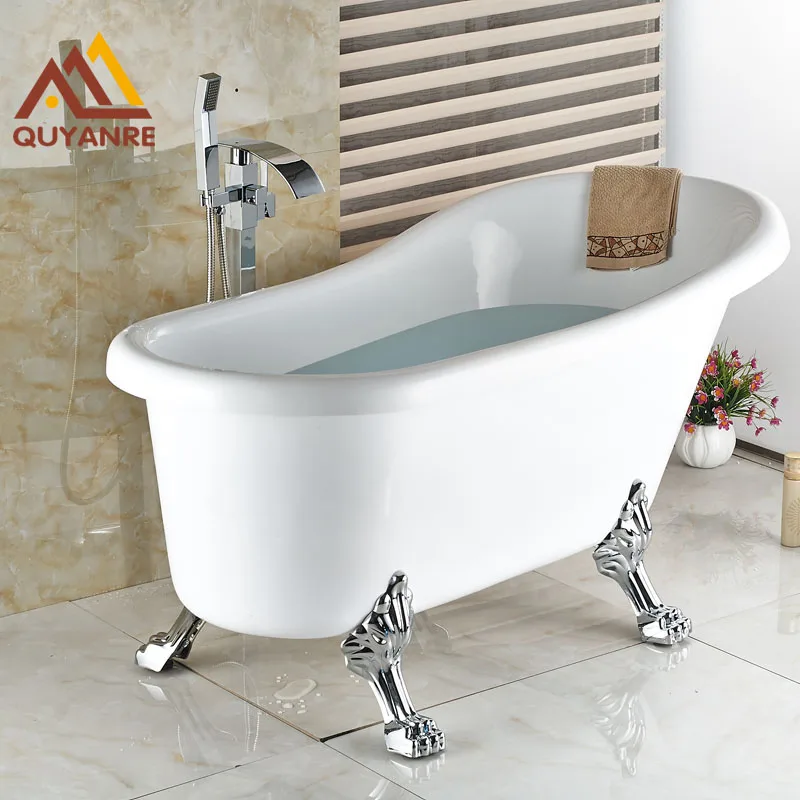 

Chrome Finish Floor Standing Bath Tub Faucet Waterfall Spout Hot and Cold Bath & Shower Faucets