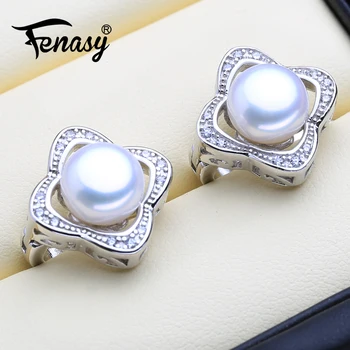 

FENASY Natural Pearl Earrings For Women Big 925 Sterling Silver Clip Earrings Female Party VintageEarrings With Jewelry Box