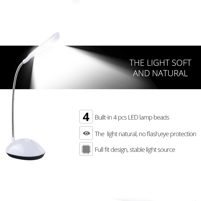 Table Lamp Battery Power Led Desk Leeslamp Light 4LEDs Flexible Adjustable Led Reading Book Light Eye Protection Study Lampen