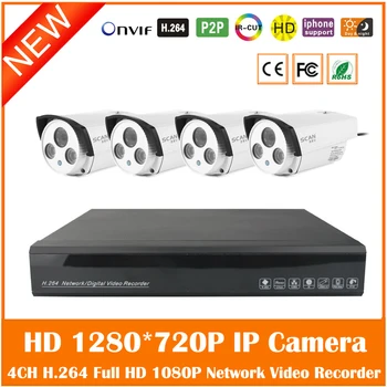 

4ch Hd 1080p H.264 Nvr 4pcs 1mp 720p Dual Array Ir Lights Ip65 Outdoor Ip Camera Home Security System Video Surveillance Kits