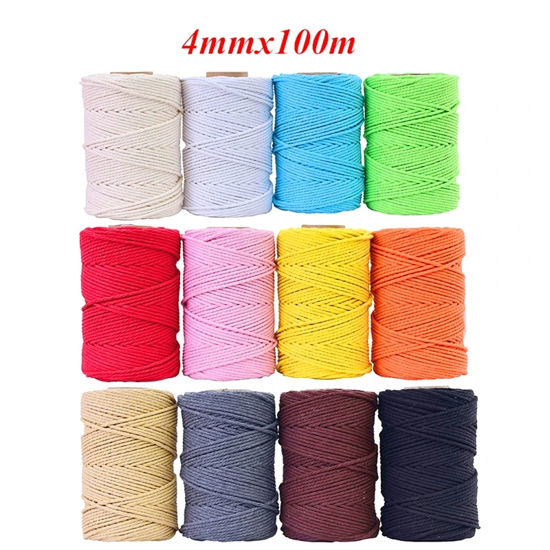 

4mmx100m 100% Cotton Cord Colorful Cord Rope Beige Twisted Craft Macrame String DIY Wedding Home Textile Decorative supply
