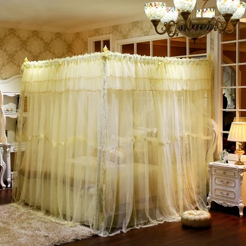 

Princess Lace Canopy Mosquito Net Four Corner Post Bug Insect Repeller Frame Full Queen King Size Bed Mosquito 180cm x 200cm