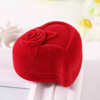 

Mini Velvet Ring Boxes Red Heart Shaped Jewelry Carrying Cases Rose Flower Wedding Rings Display Box