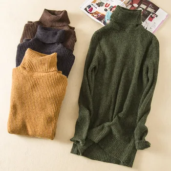

2018 New Women Turtleneck Sweater Autumn Winer Solid Knitted Pullovers Female Long Sleeve Knittwear Bottoming Sweaters Tops A981