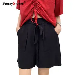 Fencysweet 2XL повседневное хлопковое белье Летние Шорты Высокая талия для женщин; большие размеры Короткие повседневные свободные брюки