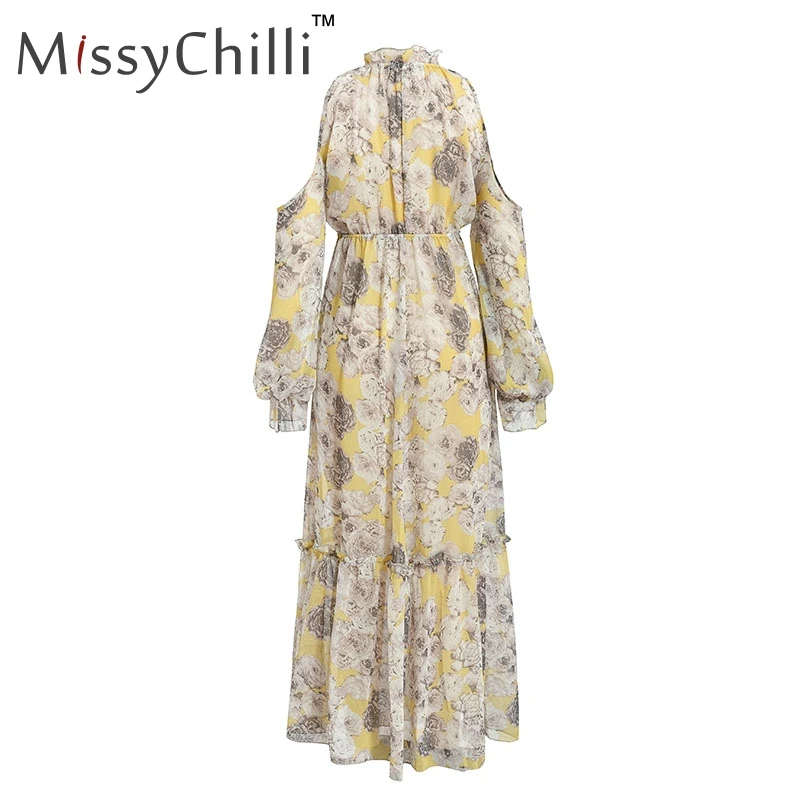 Женское платье с высоким воротом MissyChilli длинное цветочным принтом и длинным