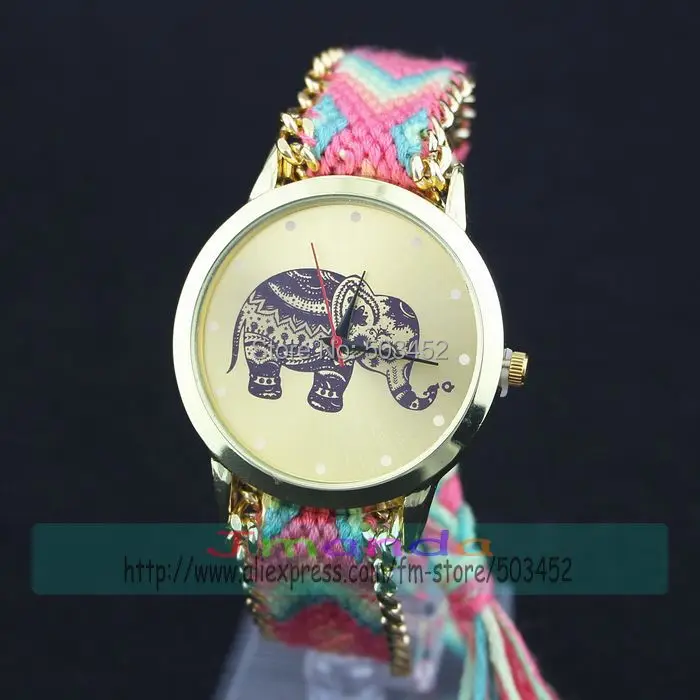 

100pcs/lot Exclusive Design Braided Design Rainbow Color Watch Fashion Ladies Dress Quartz Watch Wrap Quartz Elephant Watch