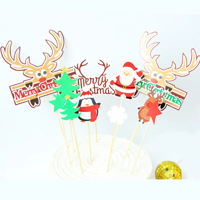 

Merry Christmas Cake Toppers Flags Elk Tree Cake Topper Kids Happy Birthday Wedding Baby Shower Party Cake Baking DIY Decor New