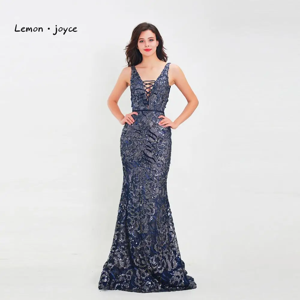 

Lemon joyce Formal Evening Dresses Long 2019 New Arrival Sexy Backless V-neck Mermaid Party Gowns robe de soiree