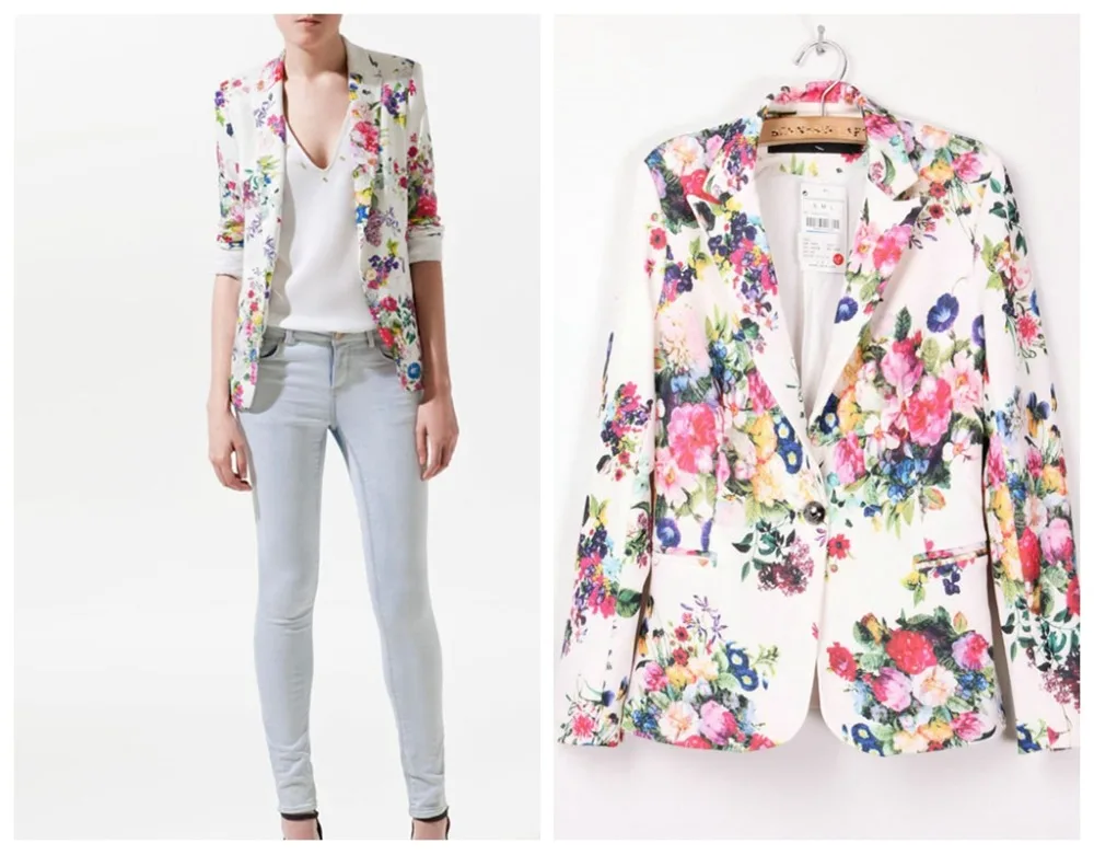 Fashion New women's Blazer Floral printing long sleeve
