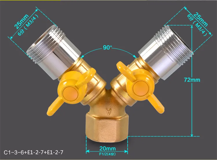 

1/2" 2-way Garden Hose Faucet Y Shunt Valve Connector Hose Shut Off Pipe Connector Tap Garden Hoses Pipe