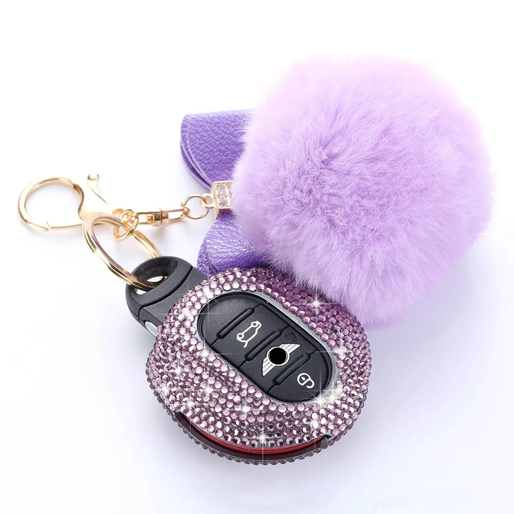 Алмазный Хрустальный плюшевый шар, автомобильный брелок, крышка, чехол, Декор, протектор для мини медных F55 F54 F56 F60, аксессуары для женщин, подарки - Название цвета: Light Purple