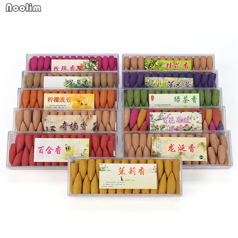 

52Pcs/box Backflow Incense Cones Oversized Natural Incense 10 Scents Jasmine Lavender Sandalwood Green Tea Rose Colored Smoke