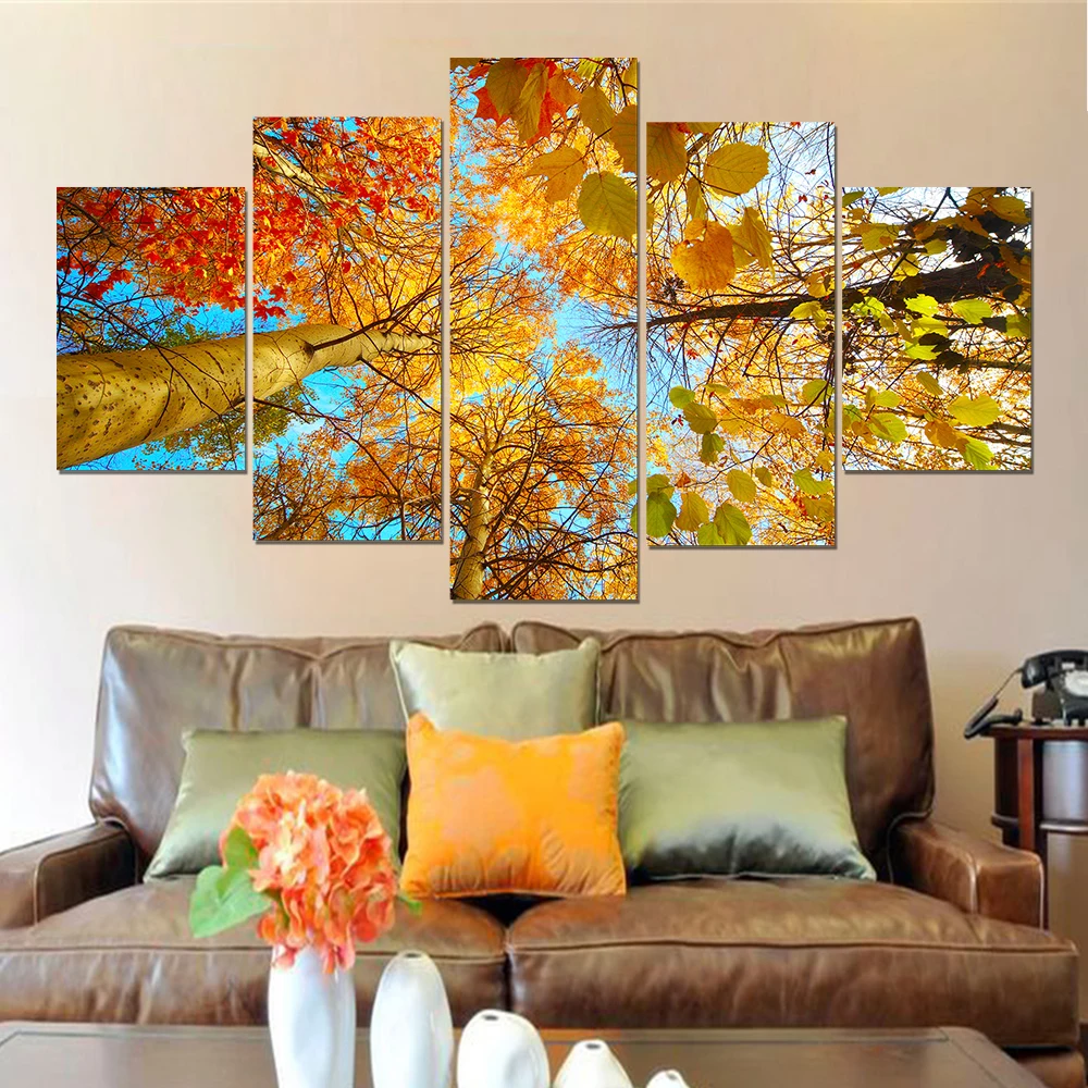 Us 10 7 49 Off 5 Pieces Canvas Painting Tree Landscape Painted On Canvas Scenery Oil Painting Wall Picture For Living Room No Framed In Painting
