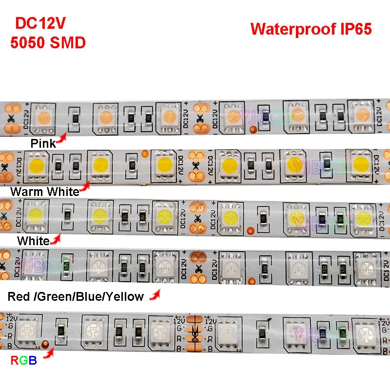 

5m 2835 5050 Led Strip light tape 60led/m DC12V RGB/White/Warm white/Red/Green/Blue/Yellow Led Strip Tape Lamp Diode Flexible