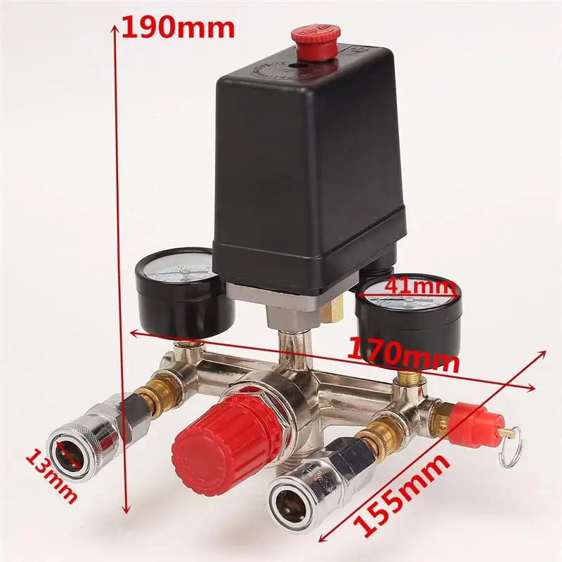 Воздушный компрессор давление клапан переключатель коллектор регулятор сброса манометры 90~ 120 фунтов/кв. дюйм 240 в 17x15,5x19 см Популярные