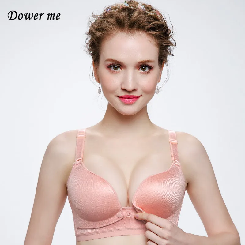 

Dower me Pink Bra for Pregnancy lady wire free push up seamless Bras ventilate Nursing mother Front closure lingerie AJF027