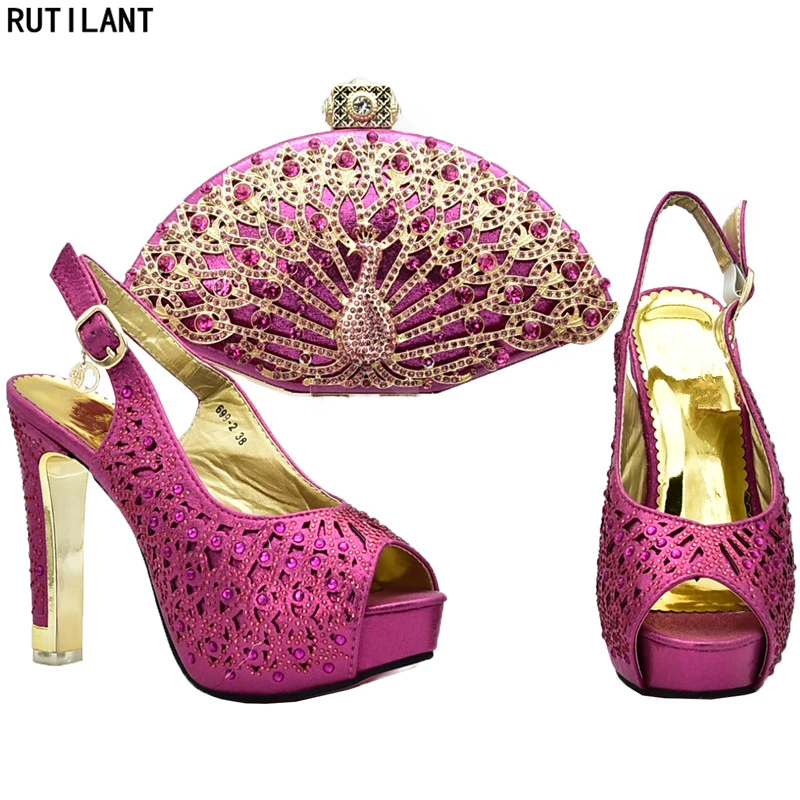 

New Arrival Women Italian African Party Pumps Shoes and Bag Set Decorated with Rhinestone Women Shoes and Bag Set In Italy
