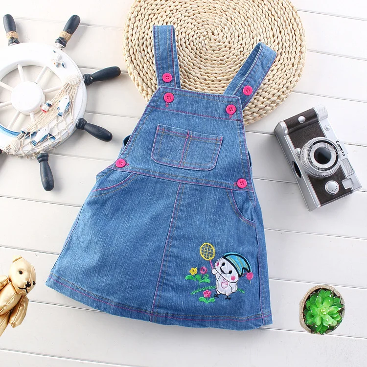 

0-4 Year Children Girls Denim Overalls 2016 Summer Style Kids Girl Bow Straps Sundress High Quality Girls Skirts For Kids