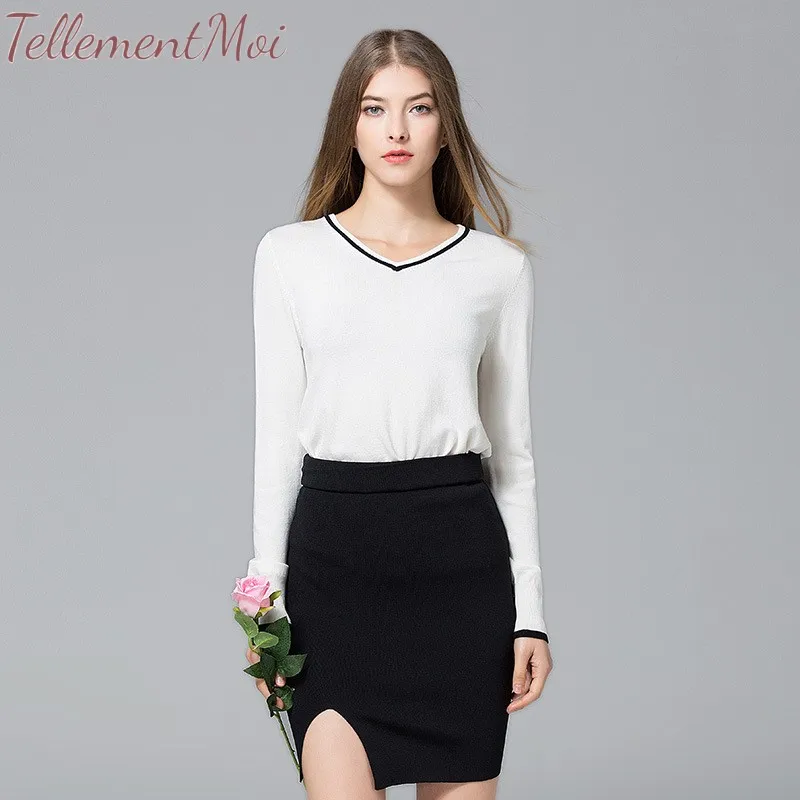 2019 Spring Autumn Knitted Pullovers Long Sleeve V Neck Sweaters Contrast Slim Crop Sweater Thin Knit Jumpers Shirt Tops 2019 Spring Autumn Knitted Pullovers Long Sleeve V Neck Sweaters Contrast Slim Crop Sweater Thin Knit Jumpers Shirt Tops