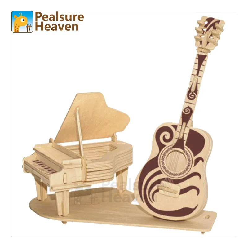 

Wooden 3D Puzzle Building Educational Toys Piano Guita Kit Musical Instrument Scale Model of Miniature