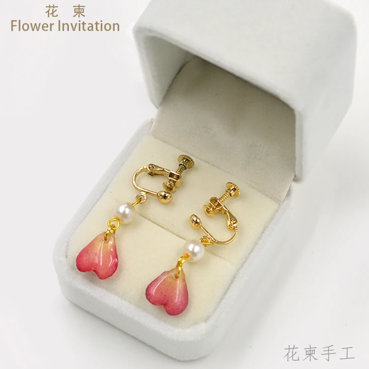 

Flower Invitation Silver Earrings DIY Heart Rose Ear Clip, Dried Ear hook, Resin Earrings 925 Silver Finished Products