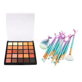 

11Pcs Fan Makeup Brushes Mermaid Tail Facial Fan Makeup Brushes Set with 25 Colors Shimmer Matte Eyeshadow Palette Beauty Tools
