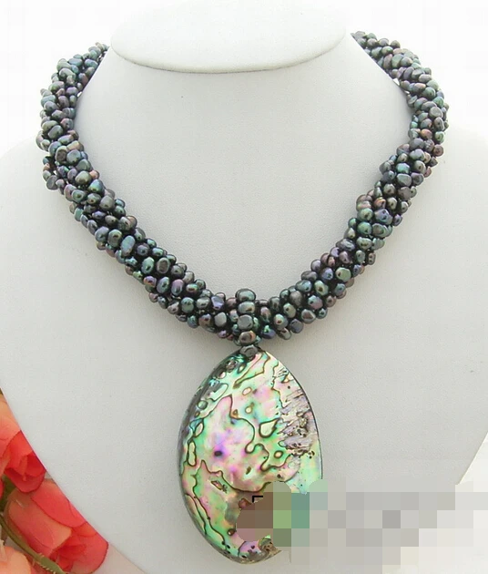 

bjc 0002252 6Strds Black Pearl&Abalone shell Pendant Necklace-Cameo Clasp (C0309)