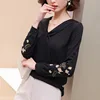 Retro Embroidered Chiffon Blouse Women Long Sleeves V-neck Loose Thin Shirt Spring Autumn Office Ladies Plus Size Tops H9050 2