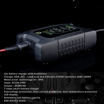 

Battery Charger 7-stage Smart Pulse Repair Charger 12V Batteries Charging ead-acid, AGM, GEL, lithium(LiFeP04) waterproof IP65