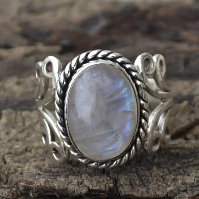 Vintage Tibetan Silver Big Natural Stone Crystal Rings for