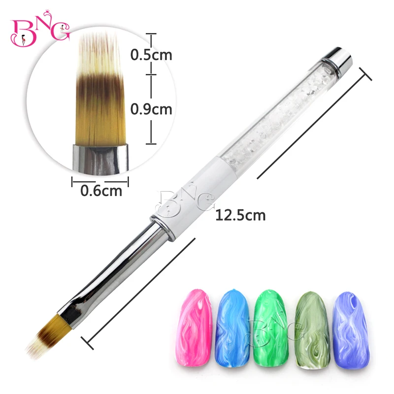 

BNG 1pc Flat Gradient Nail UV Brush Professional Nail Design Nylon Hair Painting Drawing Pen French Manicure Tips Liner Brushes