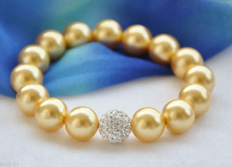 Цена 16new^ модные украшения 12 мм подлинный золотой Южно-морской жемчужный браслет 8''