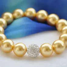 Цена 16new^ модные украшения 12 мм подлинный золотой Южно-морской жемчужный браслет 8''