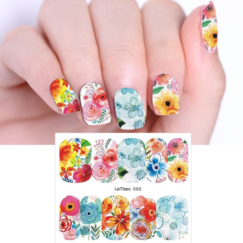 

LEMOOC Flower Designs Nail Transfer Sticker Water Decal 1 Sheet Nail Art Decoration for Manicure Watermark