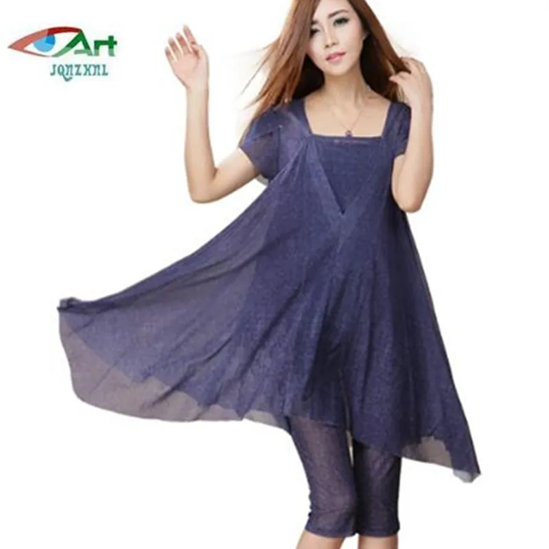 

Summer large size 2piece sets wmen loose casual Pure color suit women large size Round neck short sleeve tops + pants suitAS548