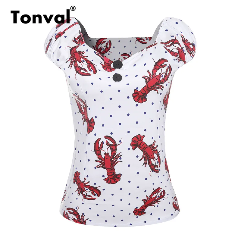 Tonval/Винтажные клетчатые блузки с принтом ананаса, Женская хлопковая рубашка с v-образным вырезом и коротким рукавом, женские летние топы года