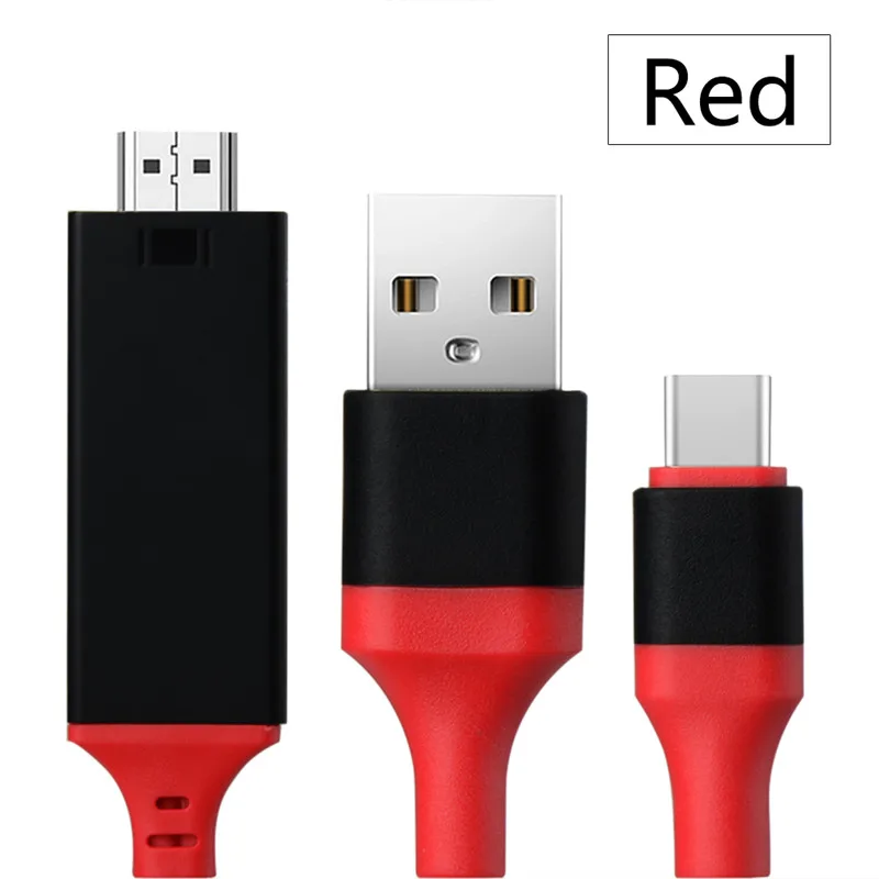 3 в 1 USB C type-C к HDMI кабель 4K 1080P 2 м HDTV Кабель-адаптер для Sumsung S8 Plus huawei type C Кабель-адаптер для зарядки HDMI - Цвет: Красный