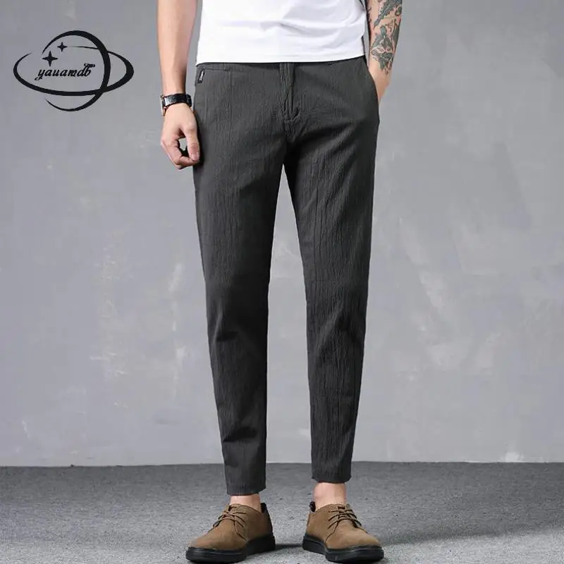 

YAUAMDB men suit pencil pants 2018 spring autumn size 28-38 cotton male trousers pocket clothing soild color casual man cloth 71