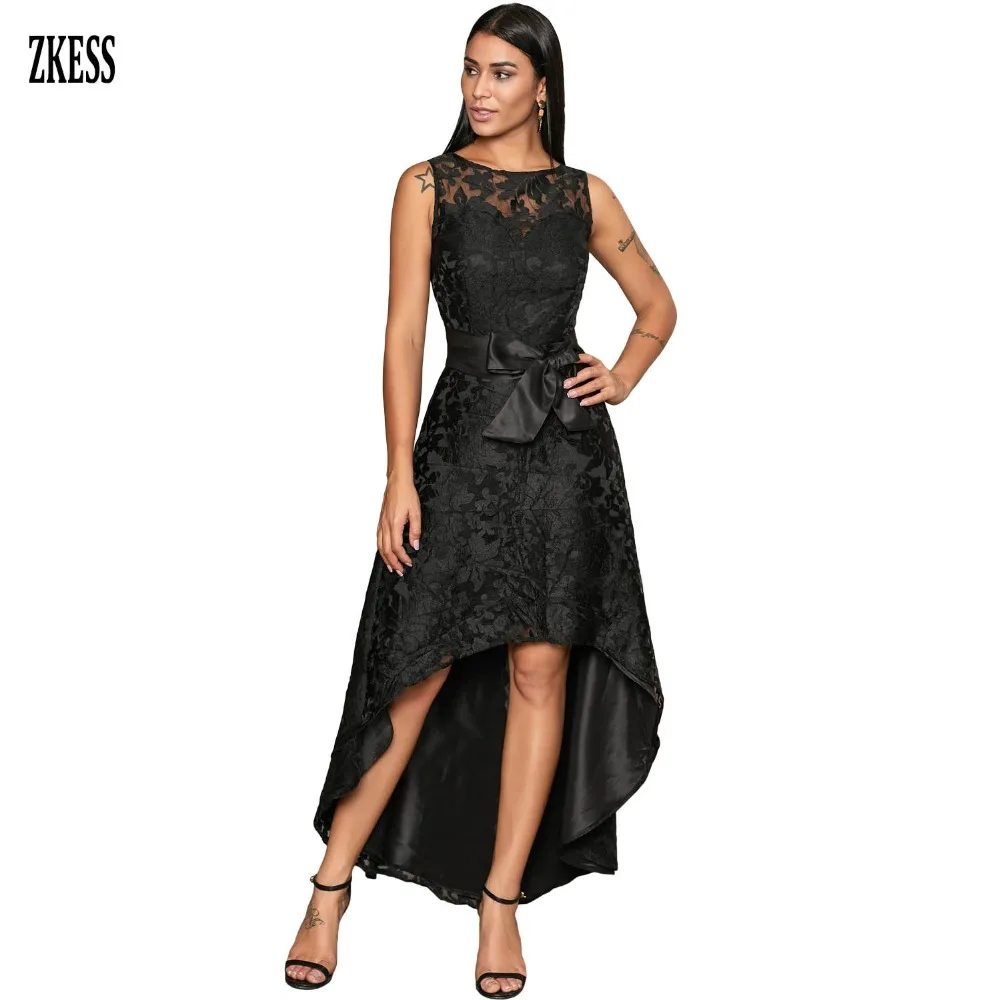 Black-Sleeveless-Lace-Overlay-Bow-Sash-Party-Dress-LC610891-2-1