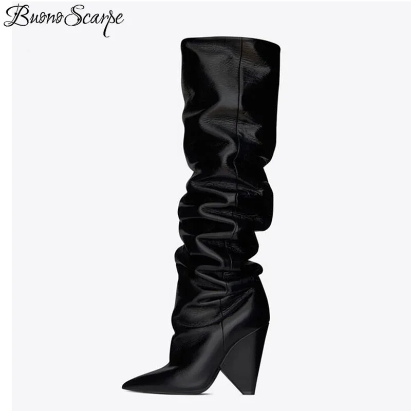 knee high cone heel boots