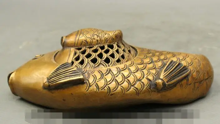 

S06998 Marked Chinese Bronze Wealth Auspicious Fish Statue Box Incense Burner Censer discount 30% (C0324)