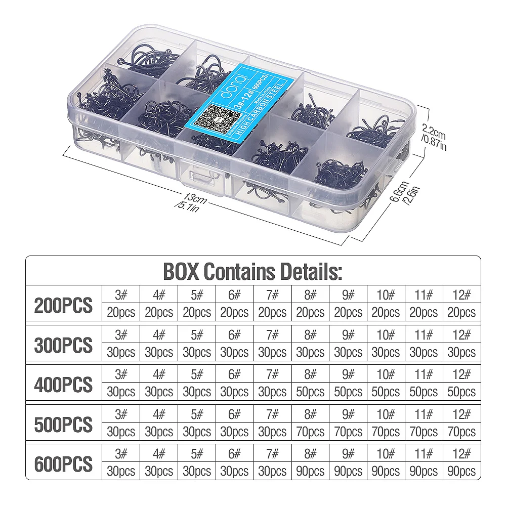 DONQL 200-600pcs/ Box Barbed Fishing Hooks 3#-12# Carp Single Fishihook Set Fly Fishing Accessories Carbon Steel Jig Sea Hooks DONQL 200-600pcs/ Box Barbed Fishing Hooks 3#-12# Carp Single Fishihook Set Fly Fishing Accessories Carbon Steel Jig Sea Hooks