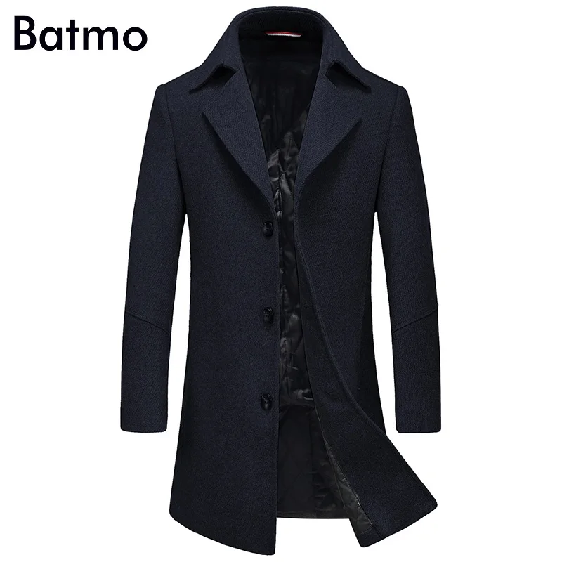 

Batmo 2018 new arrival winter high quality wool men's Single Breasted thick trench coat,gray winter coat men,plus-size MN8629