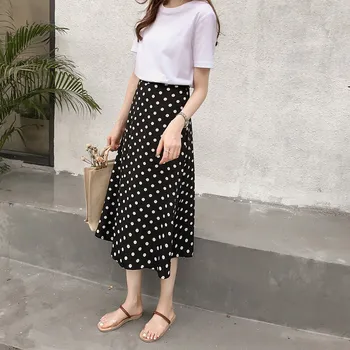 

Red Black Polka Dot Women Skirt Long Autumn Summer Chic Vacation Boho Beach Skirts High Waist Elastic Female Retro Skirt