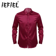 IEFiEL/модные мужские рубашки с длинным рукавом и воротником-стойкой, сплошного цвета с кнопками, мягкие повседневные деловые вечерние рубашки