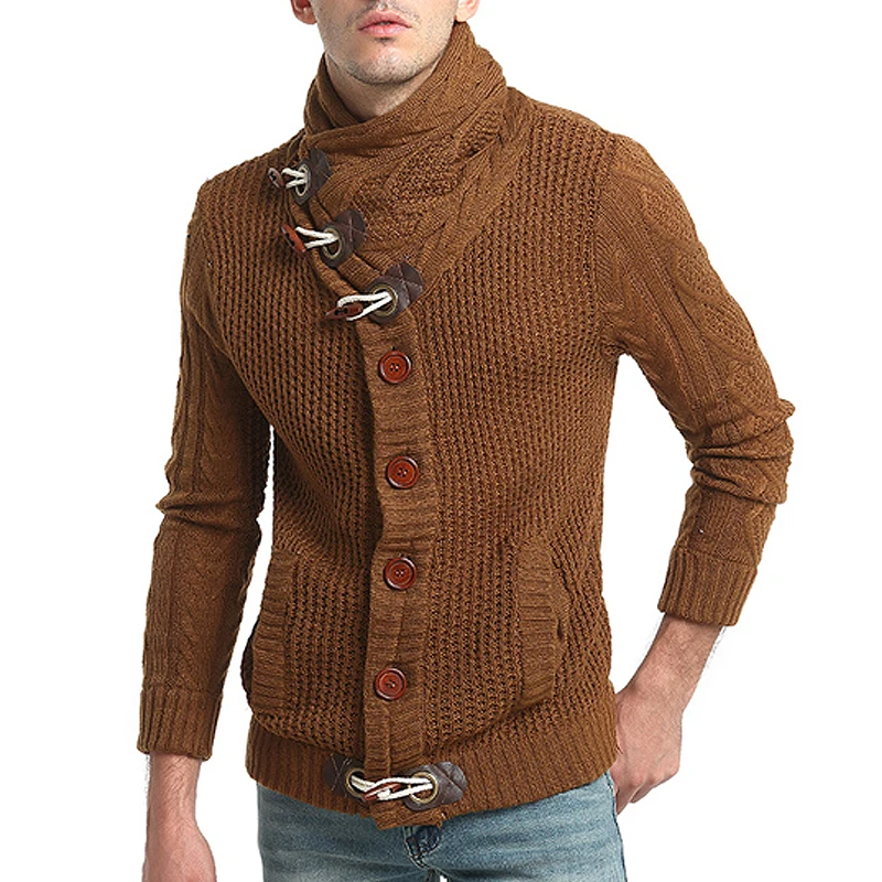 Новинка, мужской свитер с пряжкой в виде рога, модный импортный свитер с высоким воротником, Однотонный свитер в европейском стиле